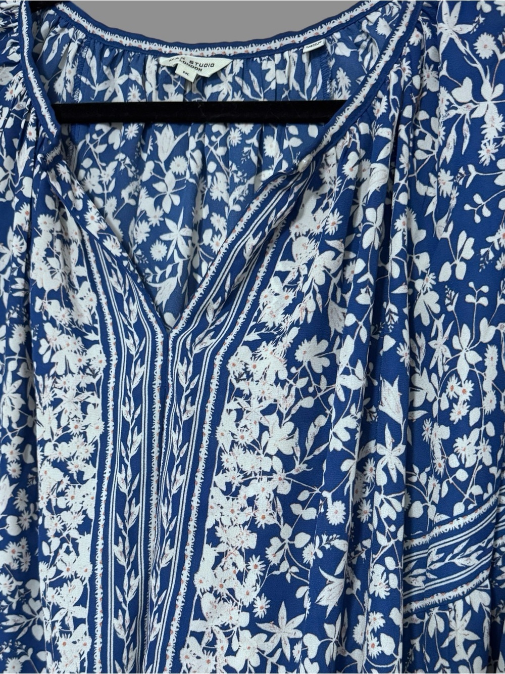 Max Studio London Blue & White Coastal Floral Boho Blouse Women’s 1X Top EUC - Picture 3 of 11